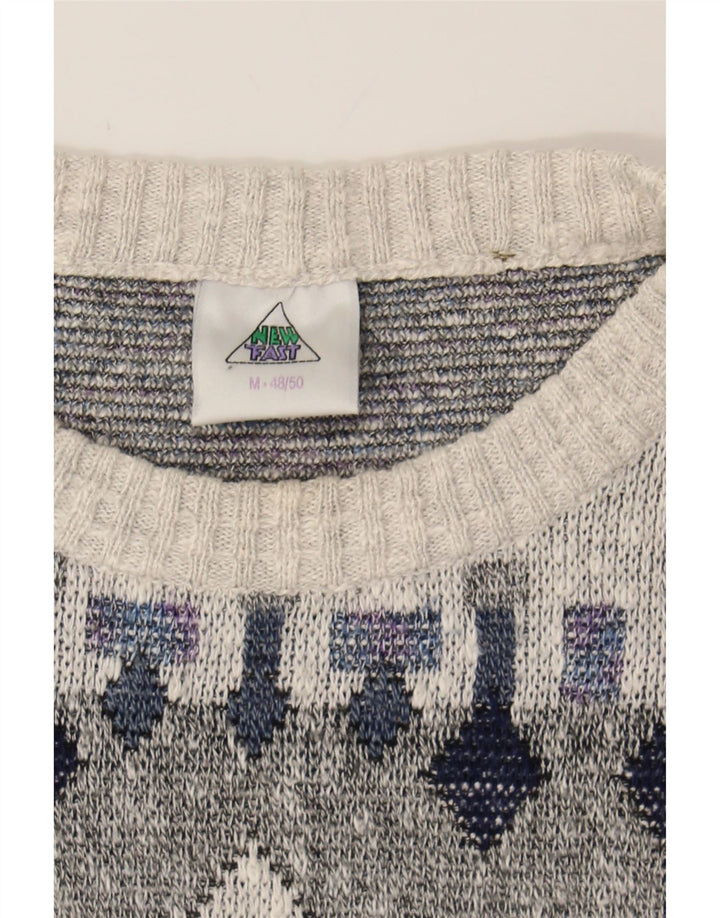 NEW FAST Mens Crew Neck Jumper Sweater IT 48/50 Medium Grey Argyle/Diamond Vintage New Fast and Second-Hand New Fast from Messina Hembry 