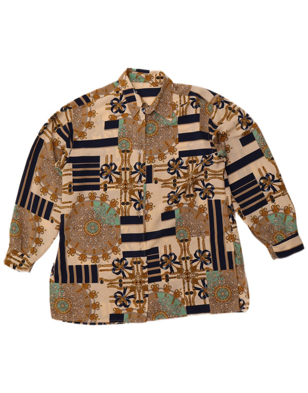 Vintage ženska velika košulja s apstraktnim uzorkom UK 10 Mala bež