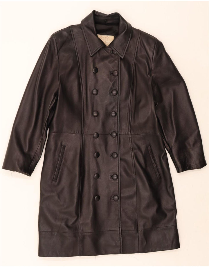 VINTAGE Womens Leather Coat IT 44 Medium Black Leather Vintage Vintage and Second-Hand Vintage from Messina Hembry 
