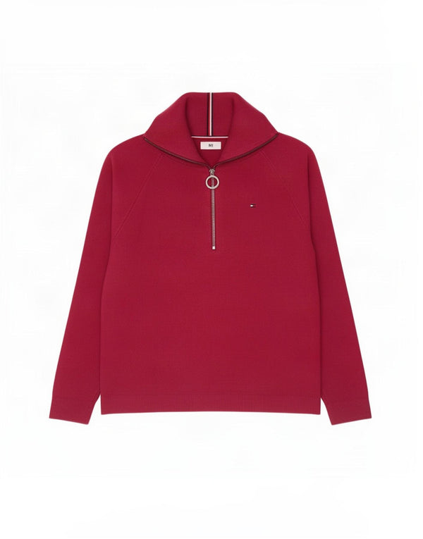 Tommy Hilfiger Ženski džemper s izrezom s patentnim zatvaračem UK 16 Veliki bordo