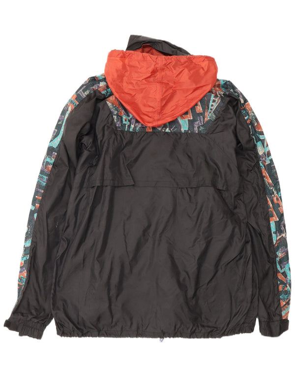 Vintage muška anorak kišna jakna s kapuljačom UK 38 srednje crne geometrije