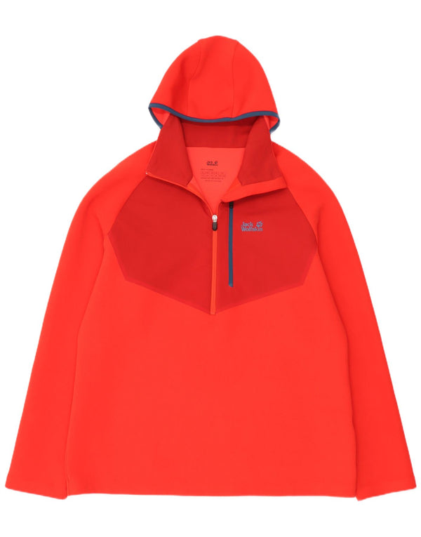 Jack Wolfskin muški flis džemper s kapuljačom i izrezom s patentnim zatvaračem UK 48 3XL Red Colourblock