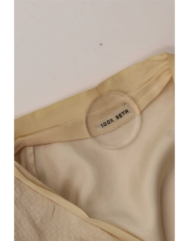 Vintage ženski sako s 3 gumba UK 14 srednje bež svile