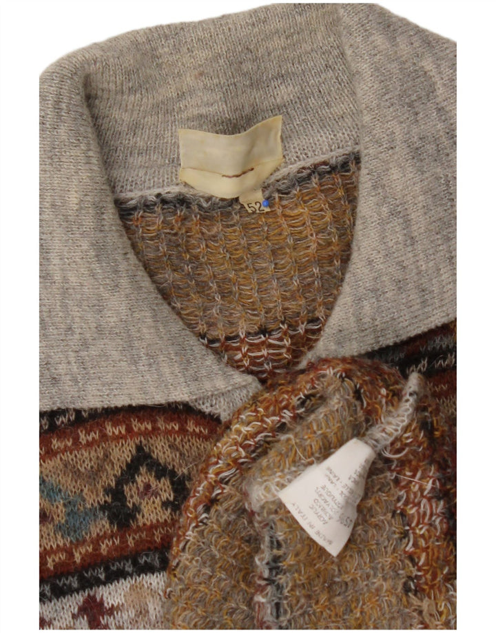 VINTAGE muški pulover s polo izrezom IT 52 Large Brown Fair Isle akril