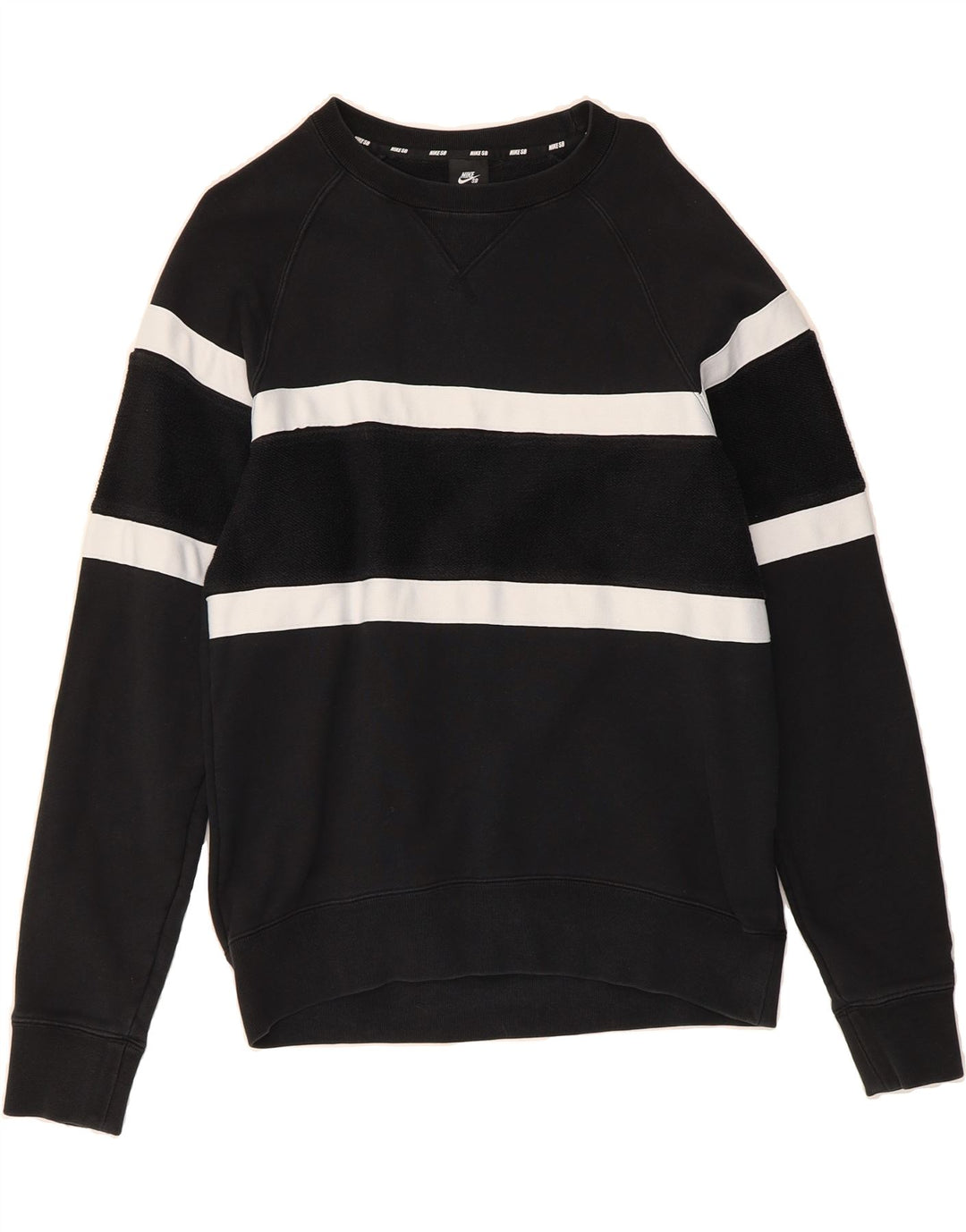 NIKE Mens Sweatshirt Jumper Medium Black Striped Cotton Vintage Nike and Second-Hand Nike from Messina Hembry 