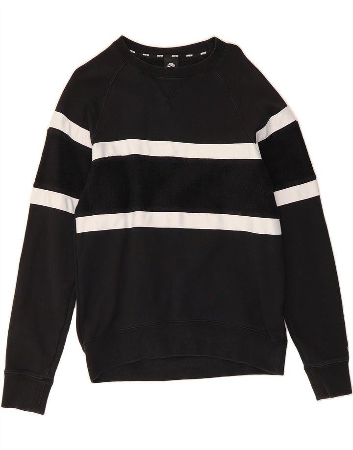 NIKE Mens Sweatshirt Jumper Medium Black Striped Cotton Vintage Nike and Second-Hand Nike from Messina Hembry 