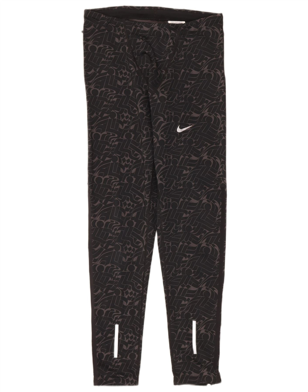 Nike Ženske Dri Fit Leggings UK 14 Srednje crni geometrijski poliester