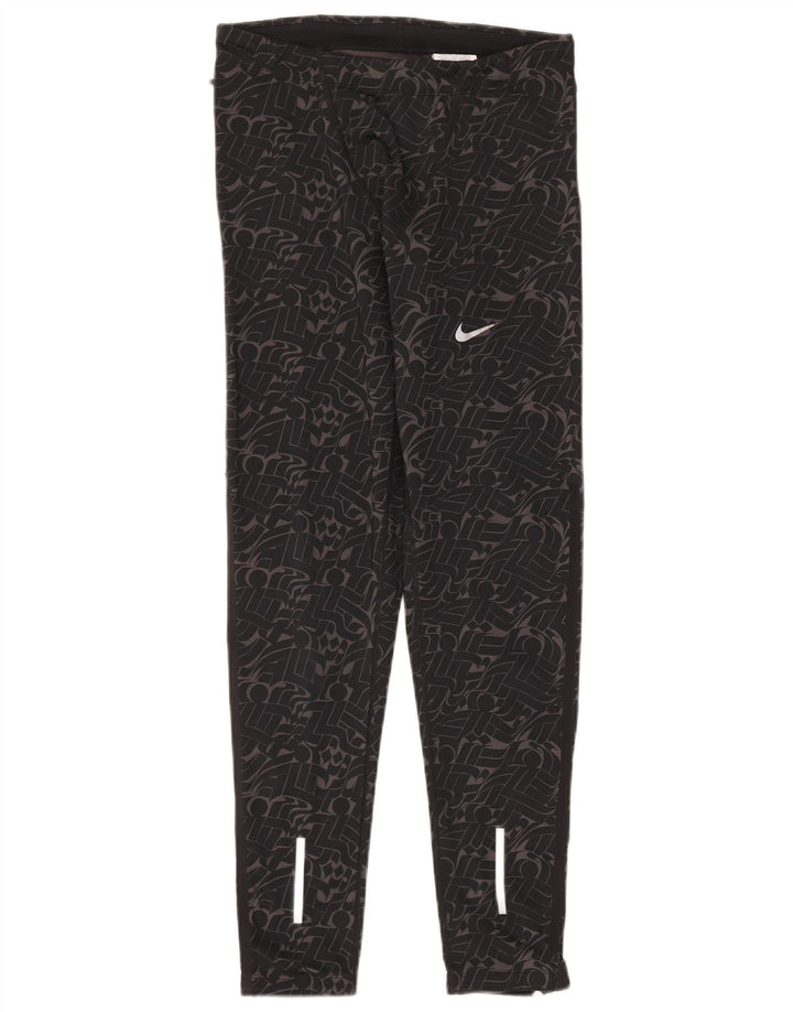 Nike Ženske Dri Fit Leggings UK 14 Srednje crni geometrijski poliester
