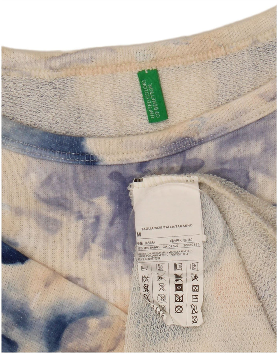 BENETTON Ženska majica s 3/4 rukavima UK 14 Srednje plavi cvjetni pamuk