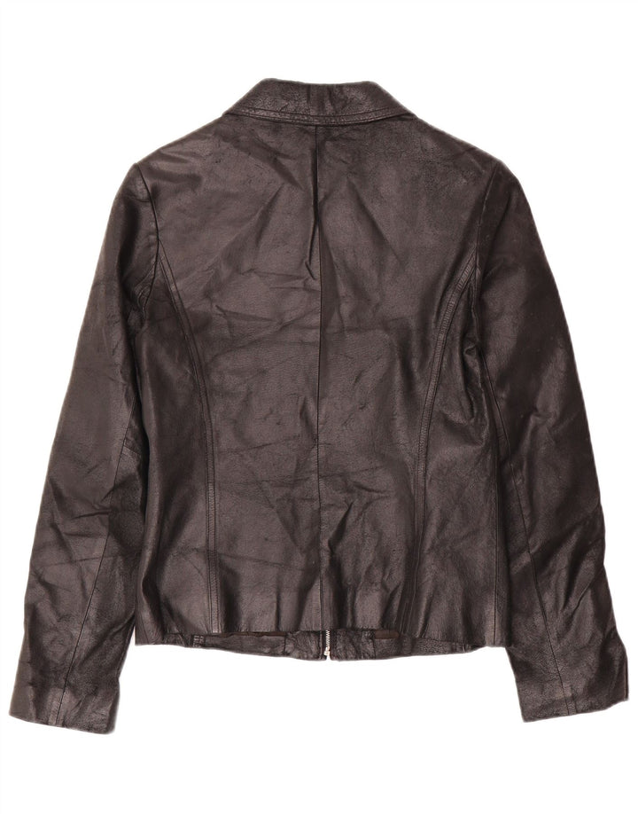 LEONARDO Womens Faux Leather Bomber Jacket UK 2 2XS Black