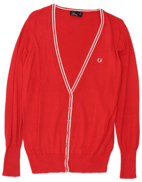 Fred Perry ženski kardigan pulover UK 10 Mali crveni pamuk