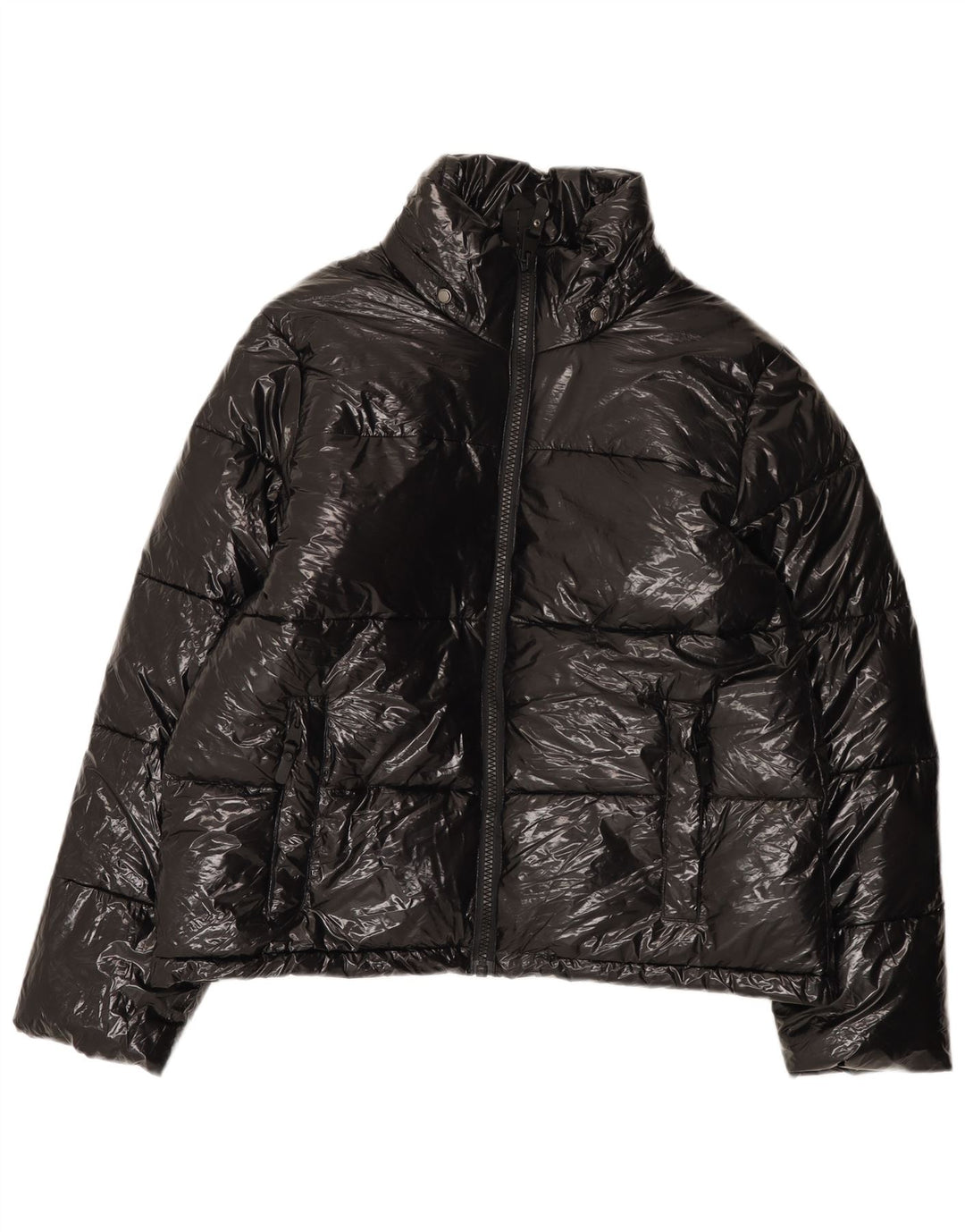 Vintage ženska velika podstavljena jakna UK 18 XL crni najlon