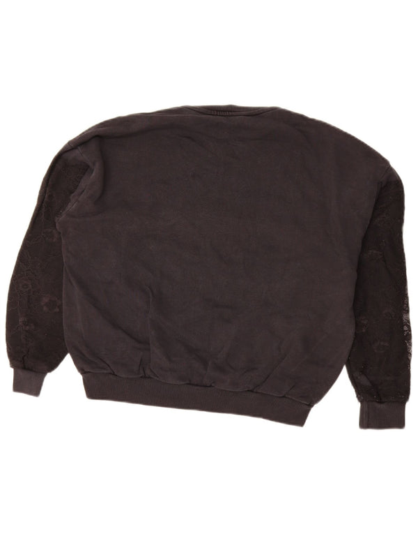 Desigual ženski džemper prekomjerne majice UK 10 Mali crni cvjetni pamuk