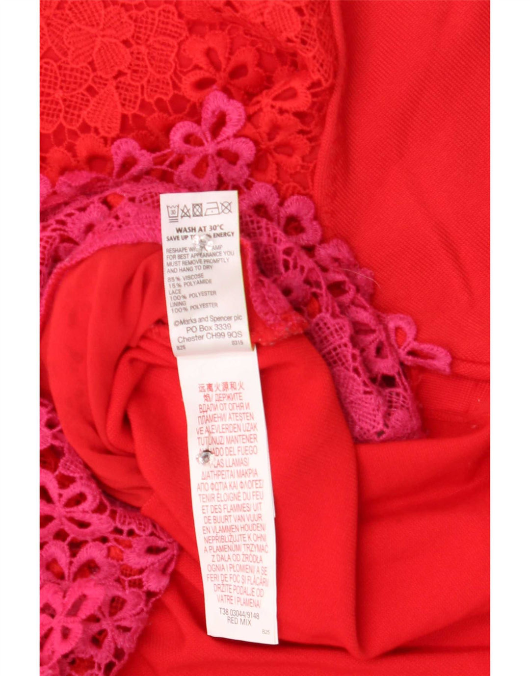 Marks & Spencer ženski gornji dio čipkane bluze UK 12 Srednje crvena cvjetna poliester