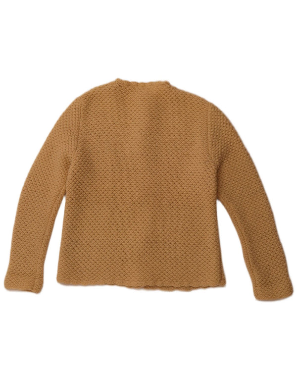 VINTAGE ženski kardigan pulover UK 12 Srednje bež janjeća vuna