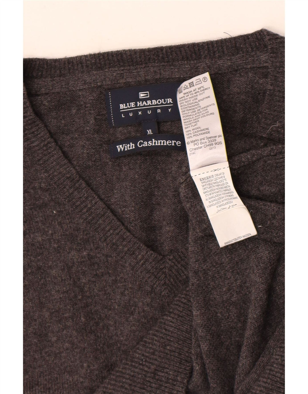 Marks & Spencer muški pulover s v-izrezom Blue Harbor XL siva vunena