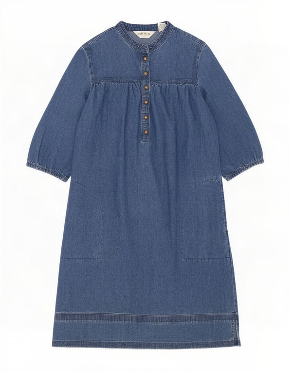 Orvis Womens 3/4 Sleeve Denim Dress US 8 Medium Blue Cotton