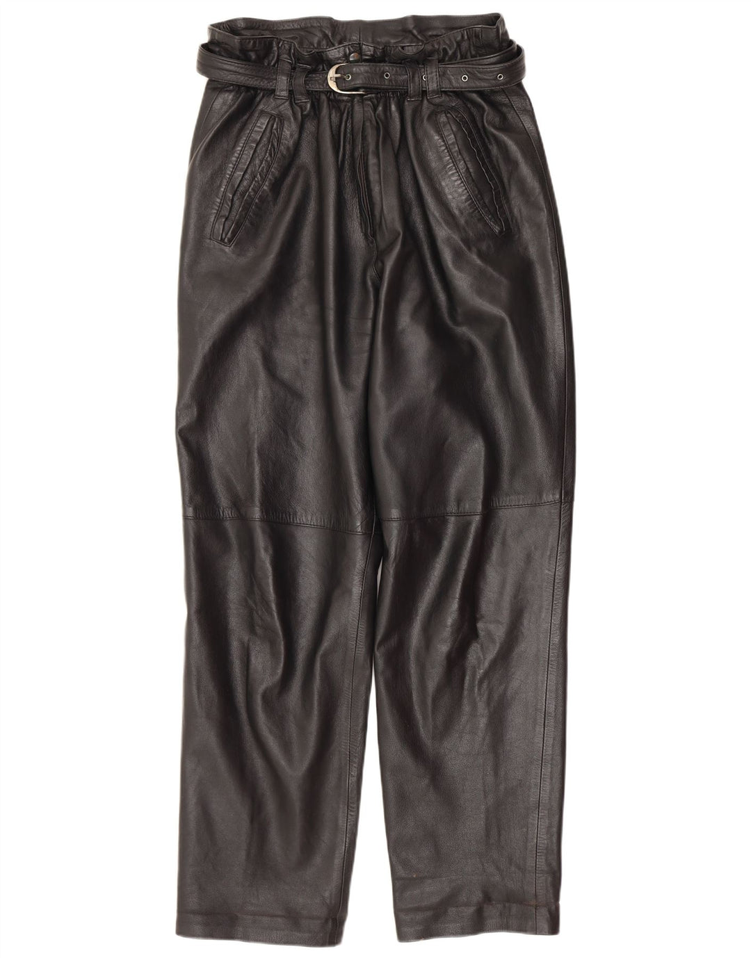 Vintage Womens Straight Leather Trousers IT 42 Medium W30 L30 Black