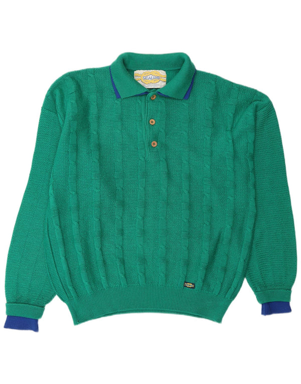 SETTEBELLO Mens Polo Neck Jumper Sweater XL Green Wool