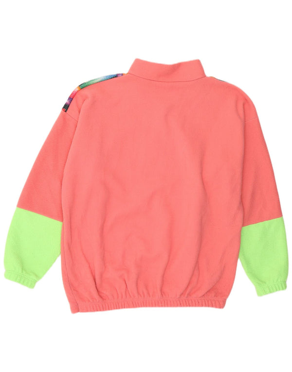 Vintage ženski grafički džemper od flisa UK 20 2XL Pink Colourblock 90-ih