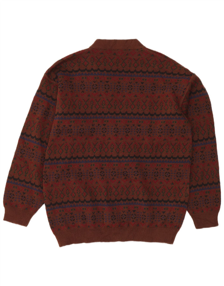 VINTAGE muški kardigan pulover XL smeđi Fair Isle akril