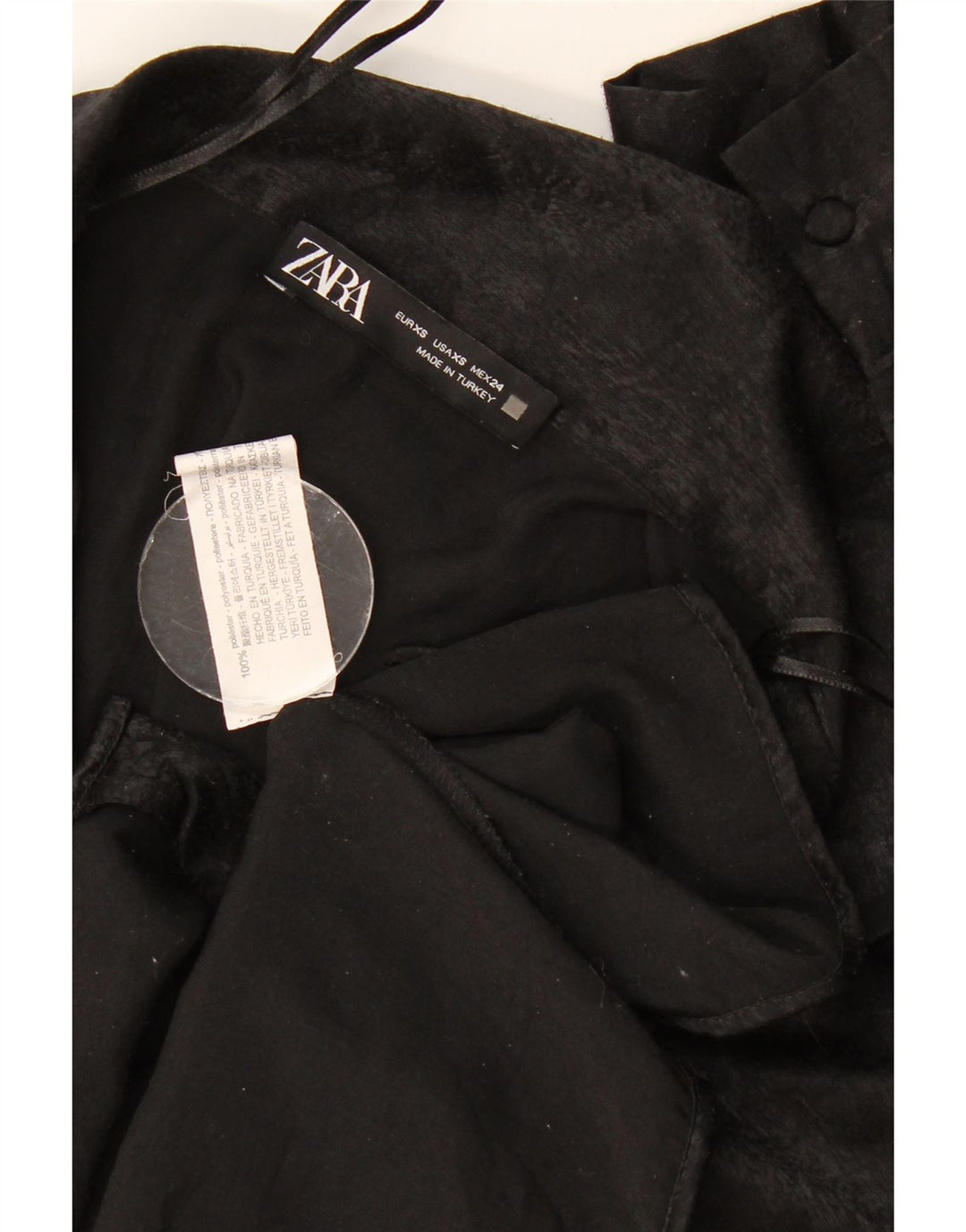 Zara ženska kratka prevelika košulja bluza UK 6 XS crni poliester