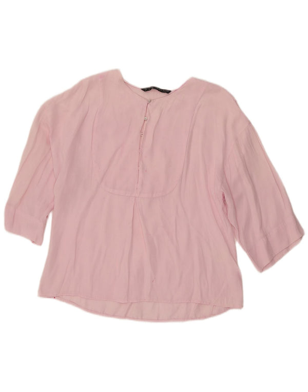Zara Womens Oversized 3/4 Sleeve Blouse Top UK 6 XS Pink