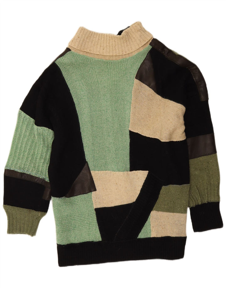 Vintage ženski pulover s rol izrezom UK 14 Veliki raznobojni patchwork