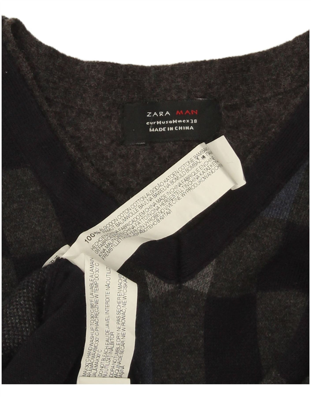 Zara muški džemper s V-izrezom Srednje crni geometrijski pamuk
