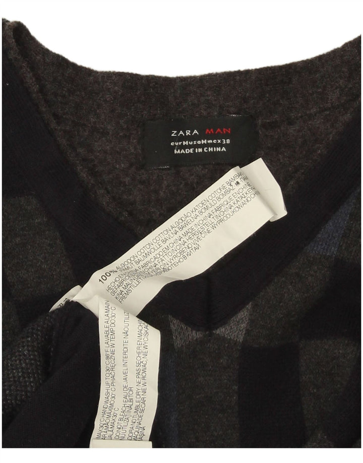 Zara muški džemper s V-izrezom Srednje crni geometrijski pamuk