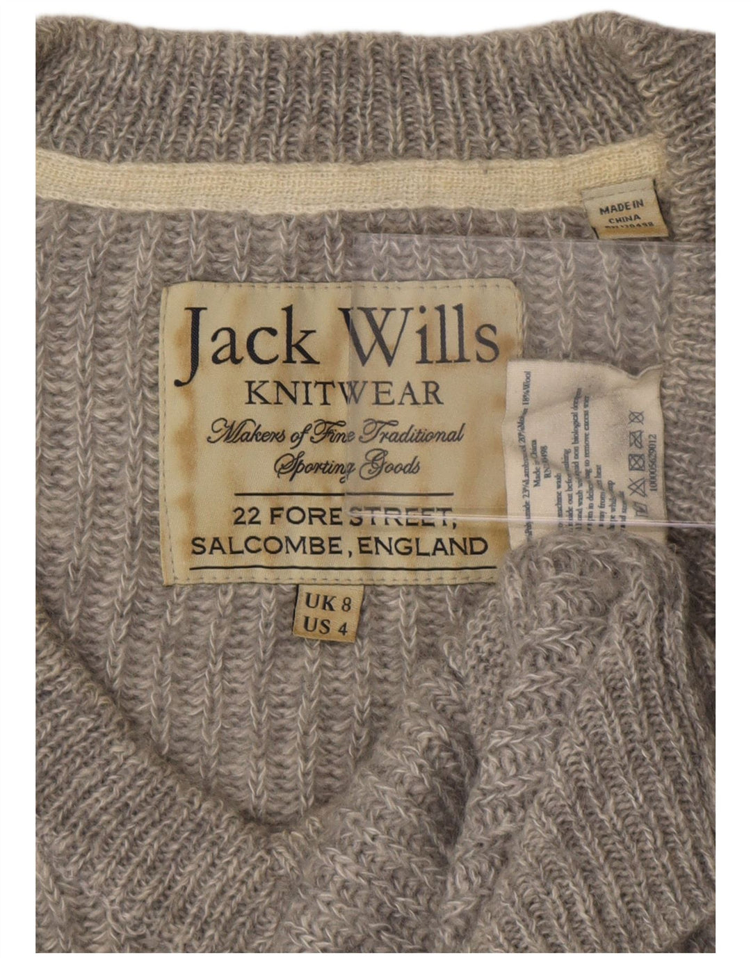 Jack Wills Ženski džemper s V-izrezom UK 8 Mali sivi poliester
