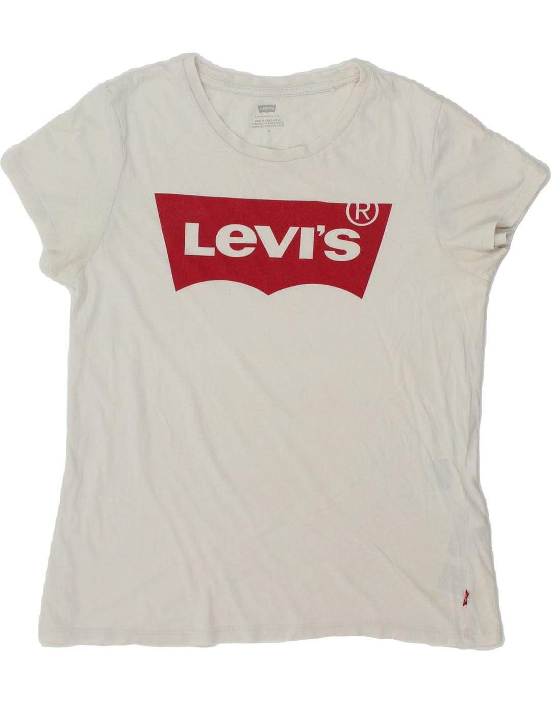 LEVI'S Womens Graphic T-Shirt Top UK 12 Medium White Cotton Vintage Levi's and Second-Hand Levi's from Messina Hembry 