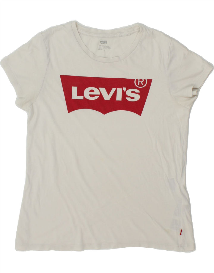 LEVI'S Womens Graphic T-Shirt Top UK 12 Medium White Cotton Vintage Levi's and Second-Hand Levi's from Messina Hembry 