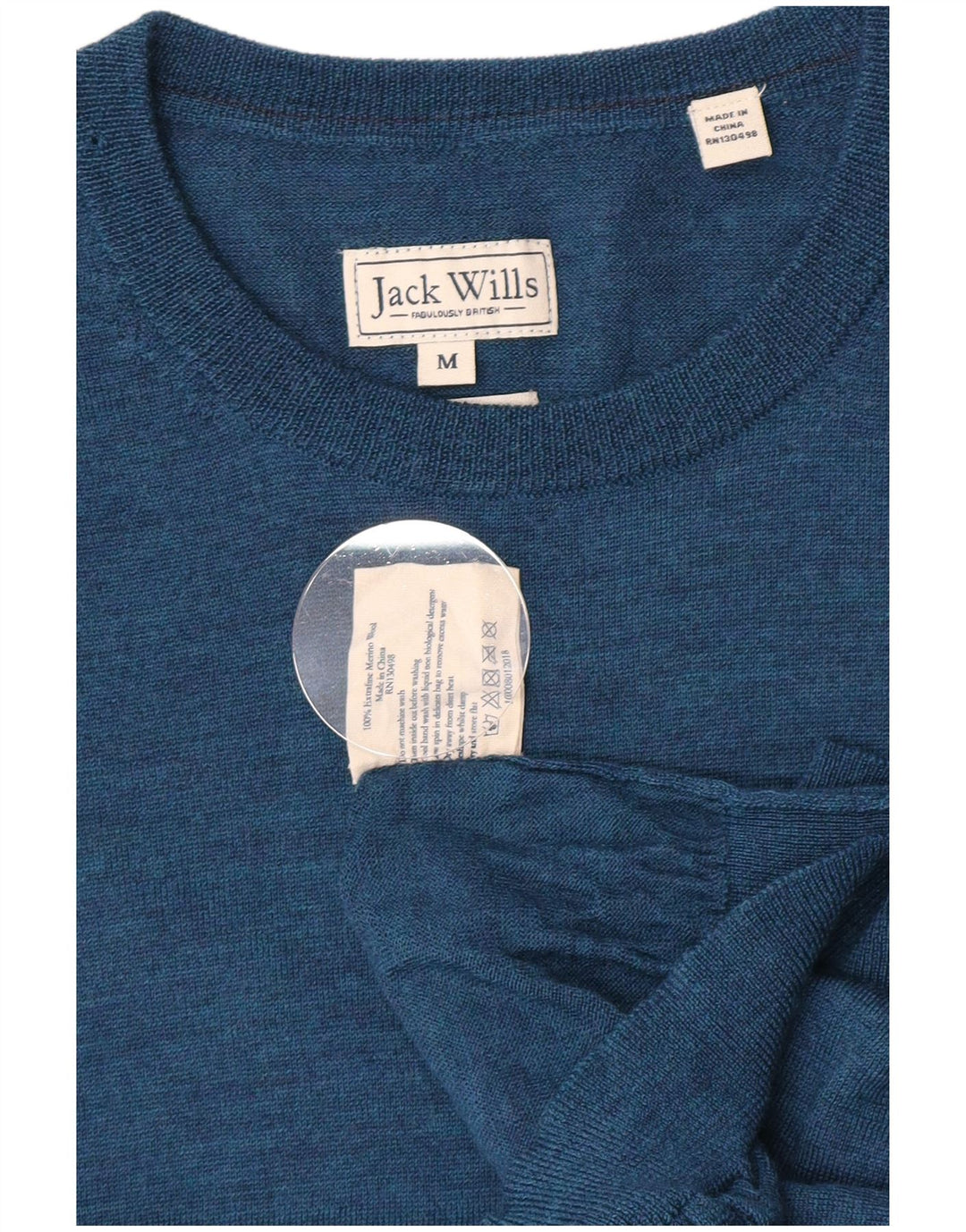 Jack Wills muški džemper s okruglim izrezom srednje plave merino vune