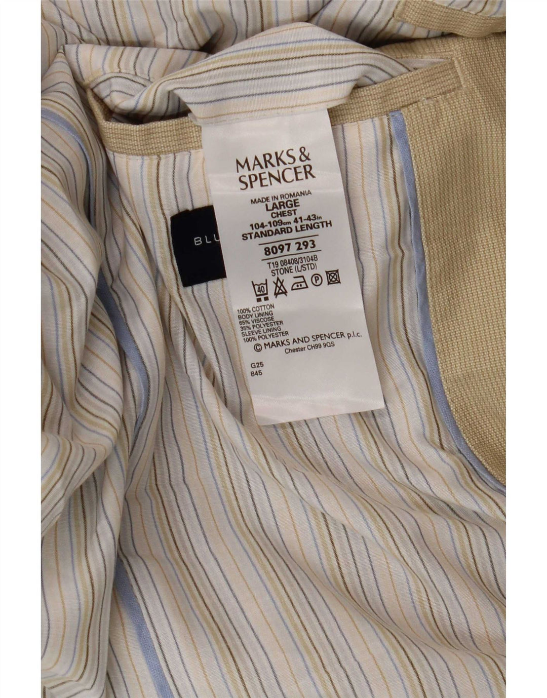 Marks & Spencer Mens Blue Harbor sako sa 3 gumba UK 40 Large Beige