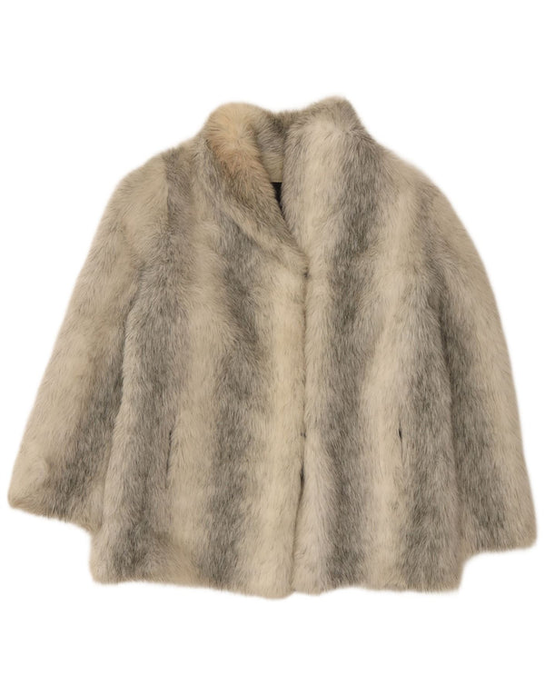 Vintage ženska bunda od umjetnog krzna UK 10 malih sivih pruga od akrila