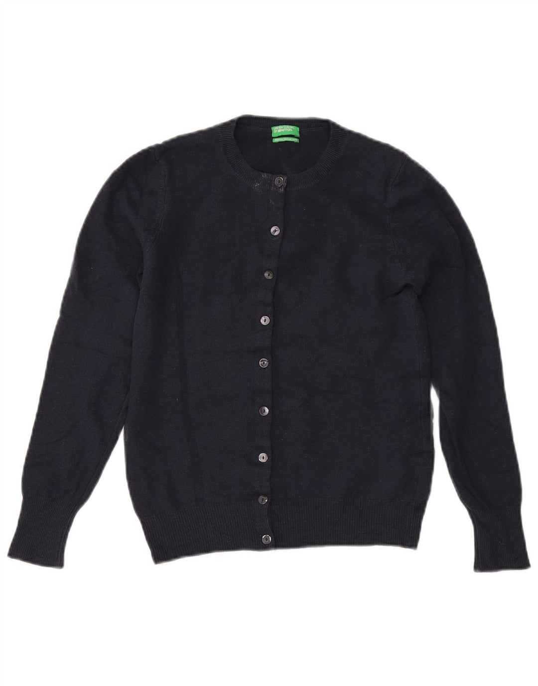 BENETTON ženski kratki kardigan pulover UK 6 XS tamnoplava merino vuna