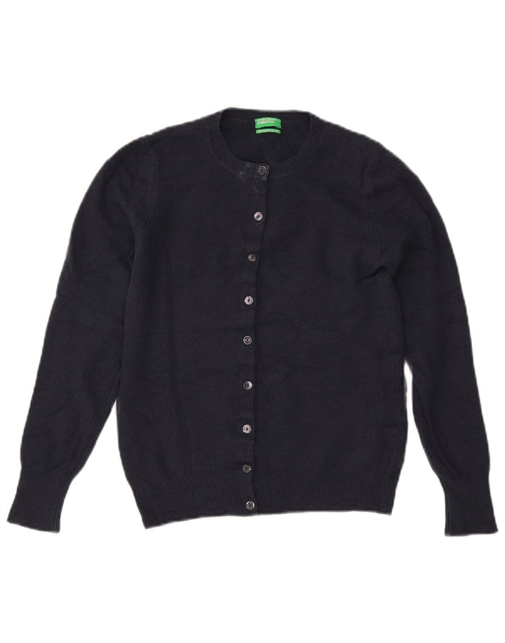 BENETTON ženski kratki kardigan pulover UK 6 XS tamnoplava merino vuna