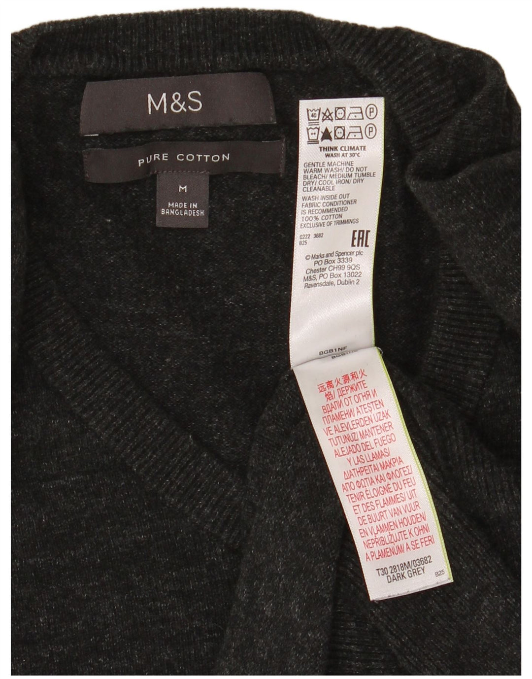 Marks & Spencer muški džemper s V-izrezom, srednje sivi flekasti pamuk