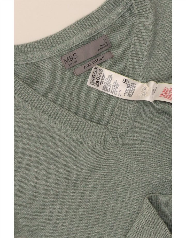 MARKS & SPENCER Muški džemper s V-izrezom, srednje zeleni flekasti pamuk