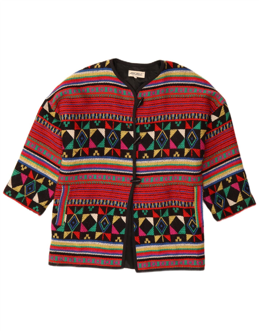 Vintage ženska prevelika duffle jakna IT 44 srednje višebojne geometrije