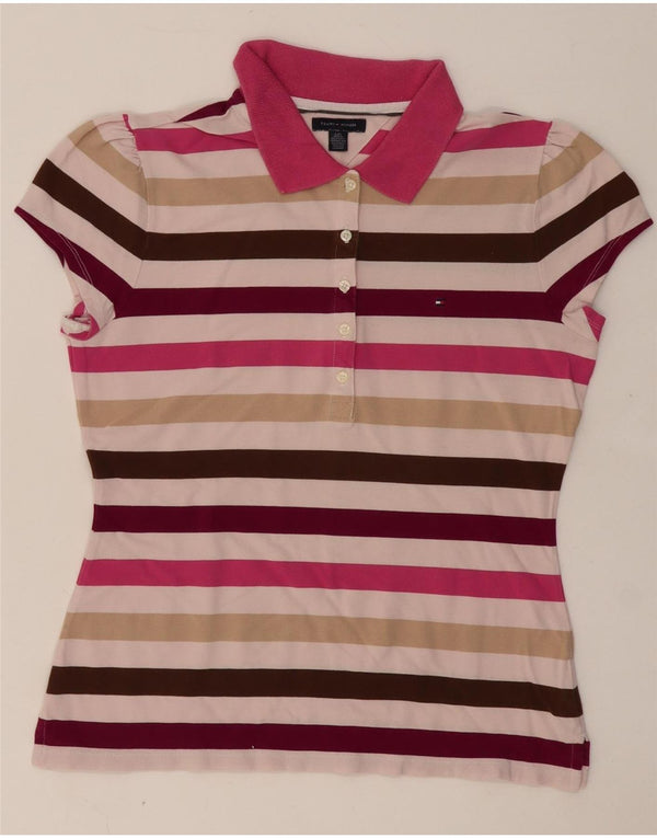 Tommy Hilfiger Womens Polo Shirt UK 14 Large Multicoloured Striped Cotton