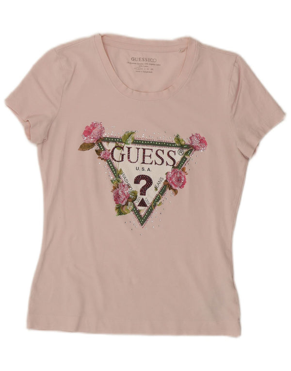 Guess Ženska majica kratkih rukava s grafičkim motivima UK 10 Small Pink Floral Cotton