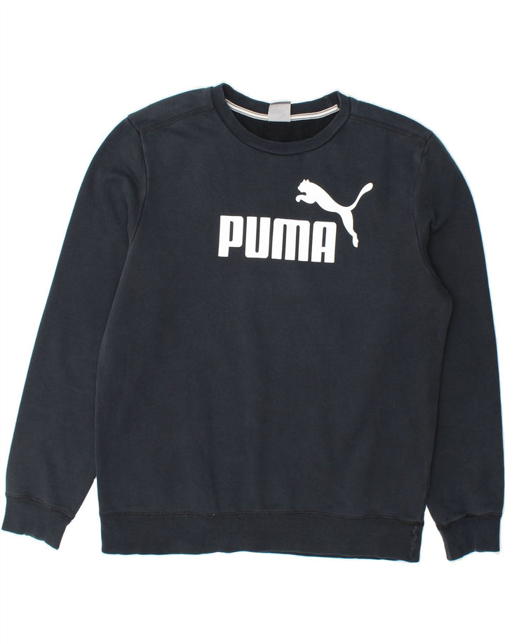 PUMA Mens Graphic Sweatshirt Jumper Large Navy Blue Vintage Puma and Second-Hand Puma from Messina Hembry 