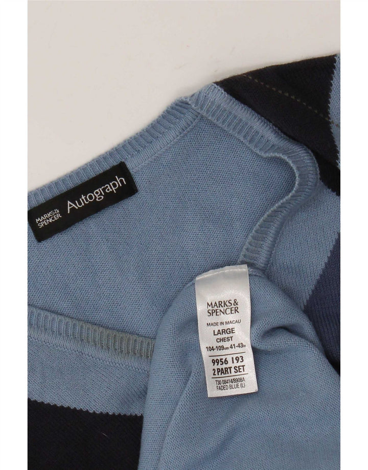 Marks & Spencer muški prsluk s autogramom, veliki plavi Argyle/Dijamant