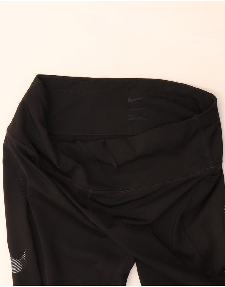 NIKE Ženske Dri Fit Graphic Leggings UK 14 Veliki crni poliester