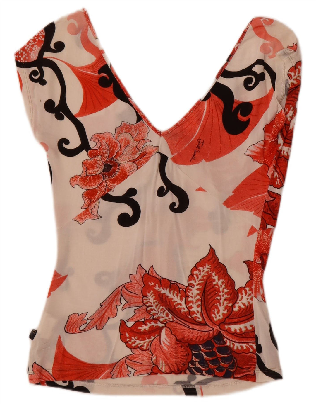 Top ženske bluze Just Cavalli UK 14 Large Off White cvjetni elastin