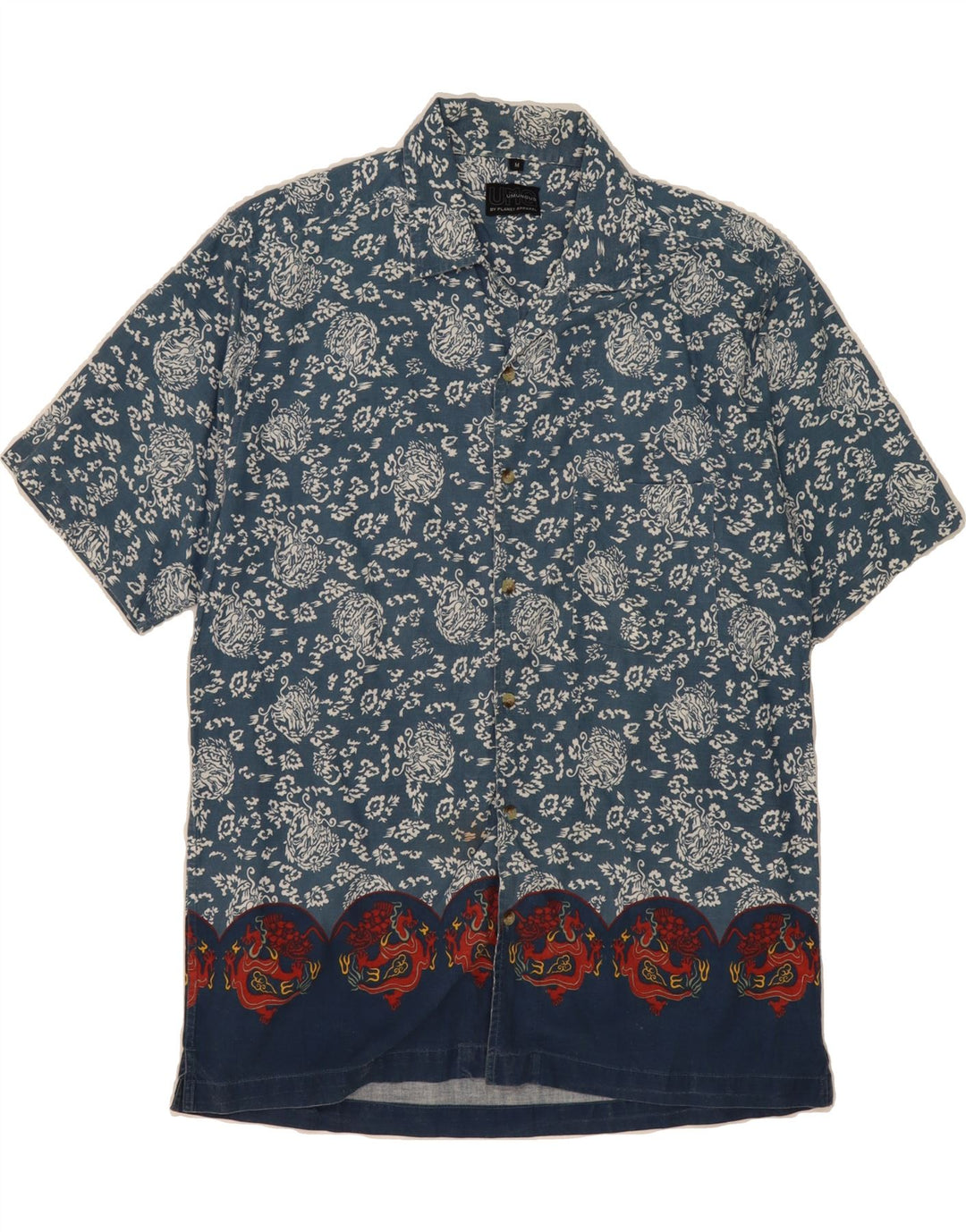 VINTAGE Mens Short Sleeve Shirt Medium Blue Floral Cotton Vintage Vintage and Second-Hand Vintage from Messina Hembry 