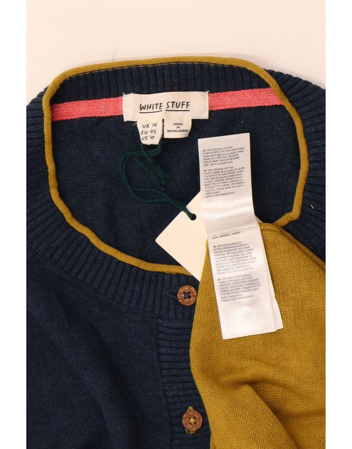 Bijeli ženski kardigan džemper UK 14 velikih raznobojnih blokova boja