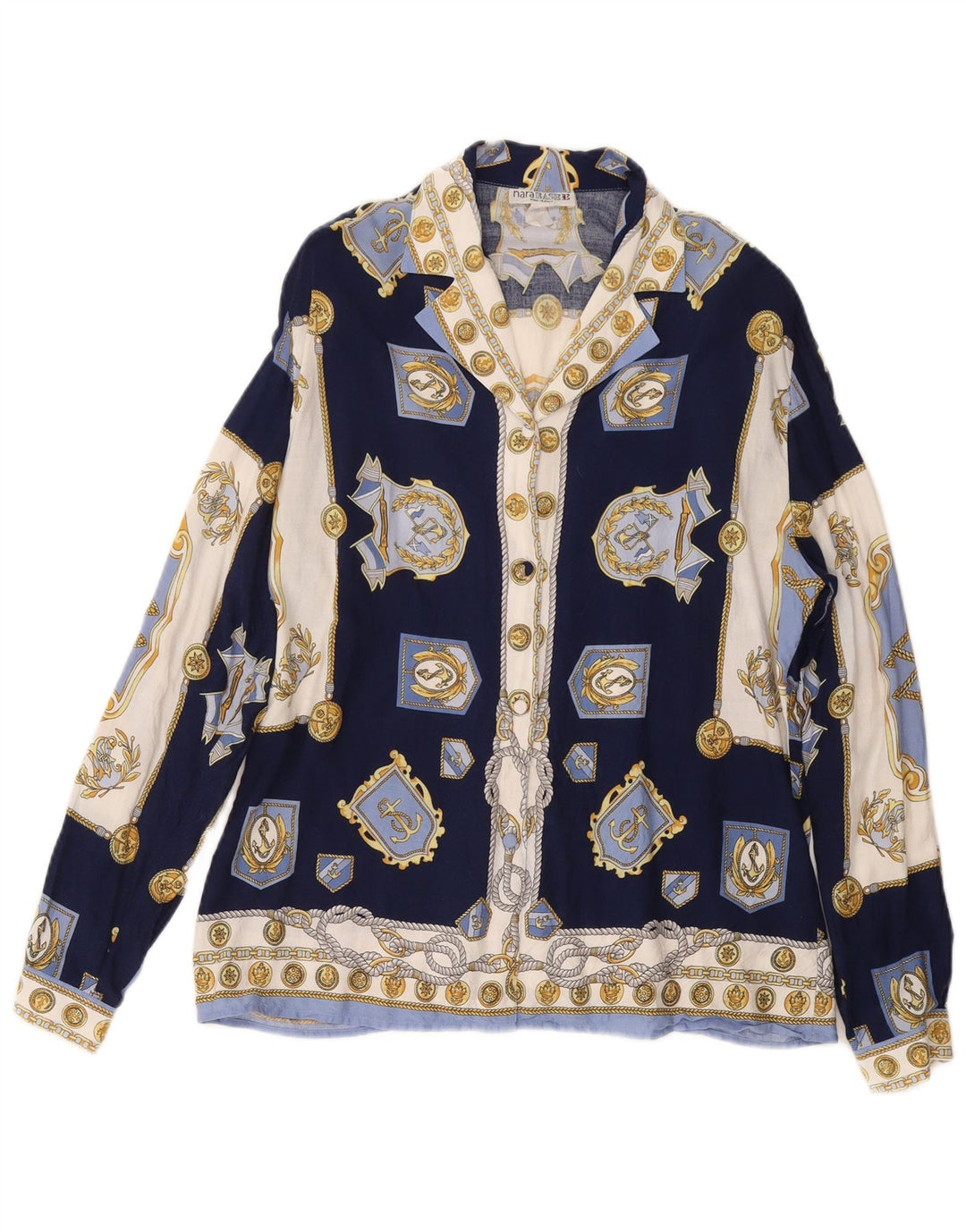 VINTAGE Ženska košulja s apstraktnim uzorkom UK 14 Srednje tamnoplava